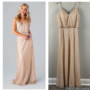 Kennedy Blue Sasha gold sequin sleeveless A line maxi gown dress